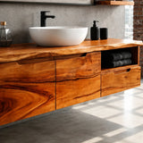 Wall Mounted Solid Wood Bathroom Vanity With Open Storage and One Drawer - Arboriswood - 4