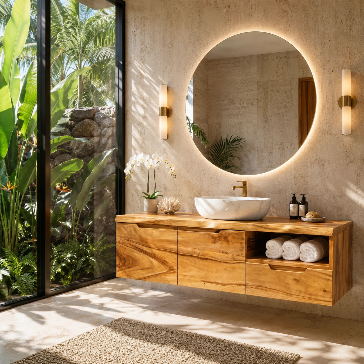 Wall Mounted Solid Wood Bathroom Vanity With Open Storage and One Drawer - ArborisWood - 8
