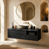 Wall Mounted Solid Wood Bathroom Vanity With Open Storage and One Drawer - Arboriswood - 9