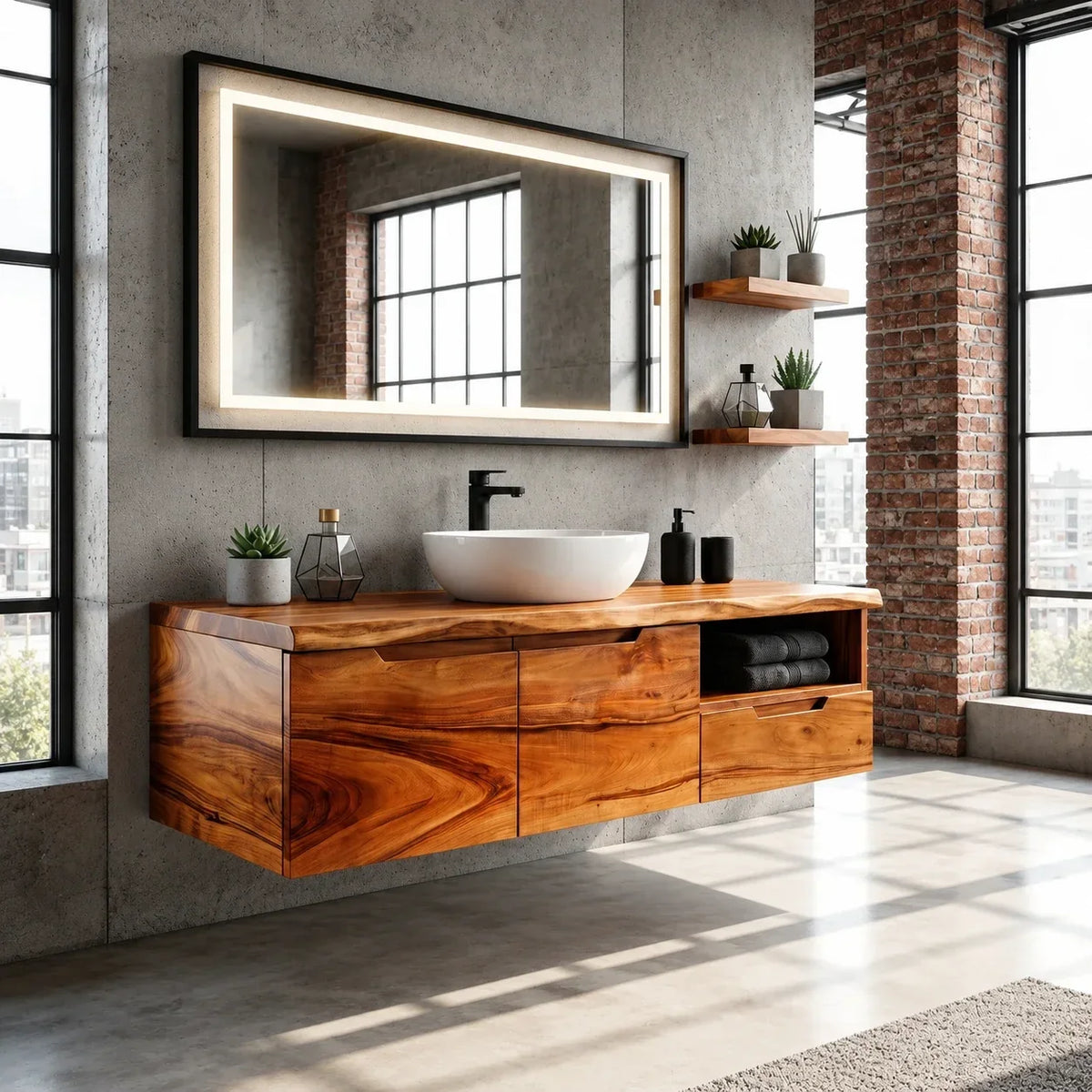 Wall Mounted Solid Wood Bathroom Vanity With Open Storage and One Drawer - Arboriswood