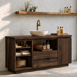 Bathroom Vanity with Open Shelving and Cabinet Doors in Natural Solid Wood - Arboriswood - 6