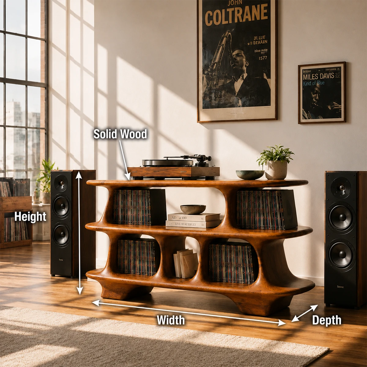 Warm Natural Solid Wood Record Player Stand With Open Vinyl Storage - ArborisWood - 10