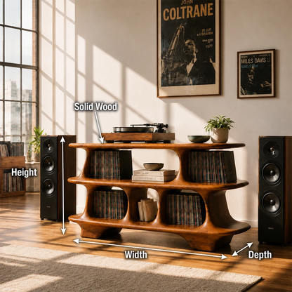 Warm Natural Solid Wood Record Player Stand With Open Vinyl Storage - ArborisWood - 10