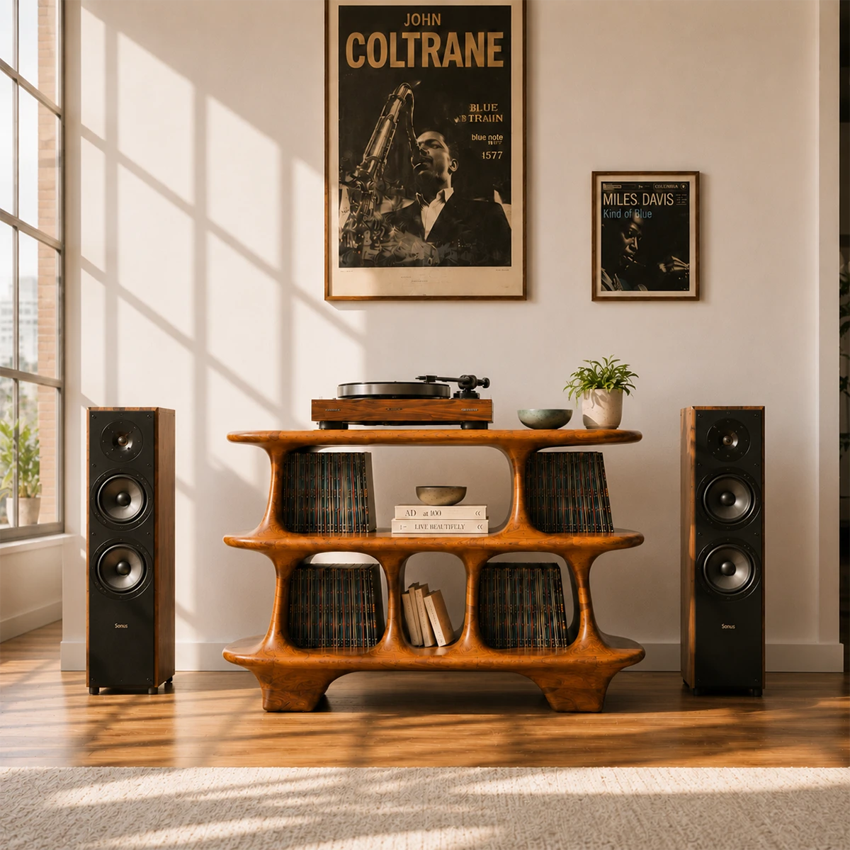 Warm Natural Solid Wood Record Player Stand With Open Vinyl Storage - ArborisWood - 11