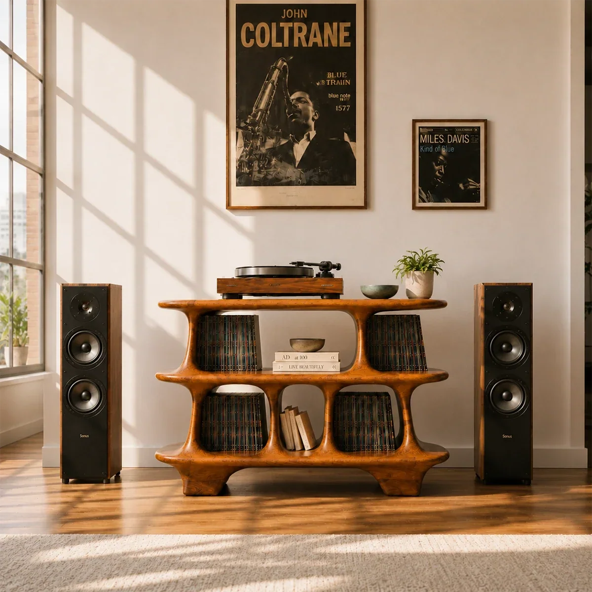 Warm Natural Solid Wood Record Player Stand With Open Vinyl Storage - Arboriswood - 11