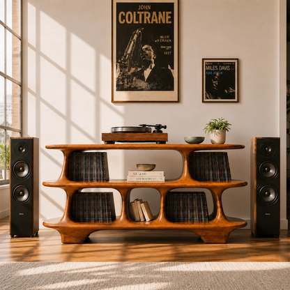 Warm Natural Solid Wood Record Player Stand With Open Vinyl Storage - ArborisWood - 12
