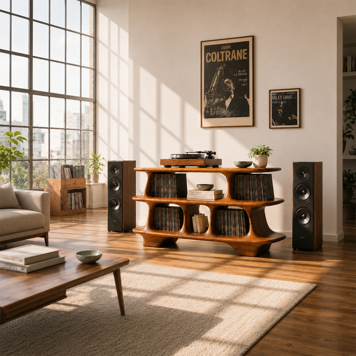 Warm Natural Solid Wood Record Player Stand With Open Vinyl Storage - ArborisWood - 2