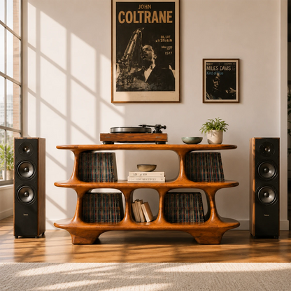 Warm Natural Solid Wood Record Player Stand With Open Vinyl Storage - ArborisWood - 4