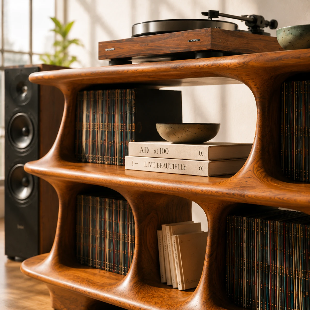 Warm Natural Solid Wood Record Player Stand With Open Vinyl Storage - ArborisWood - 5
