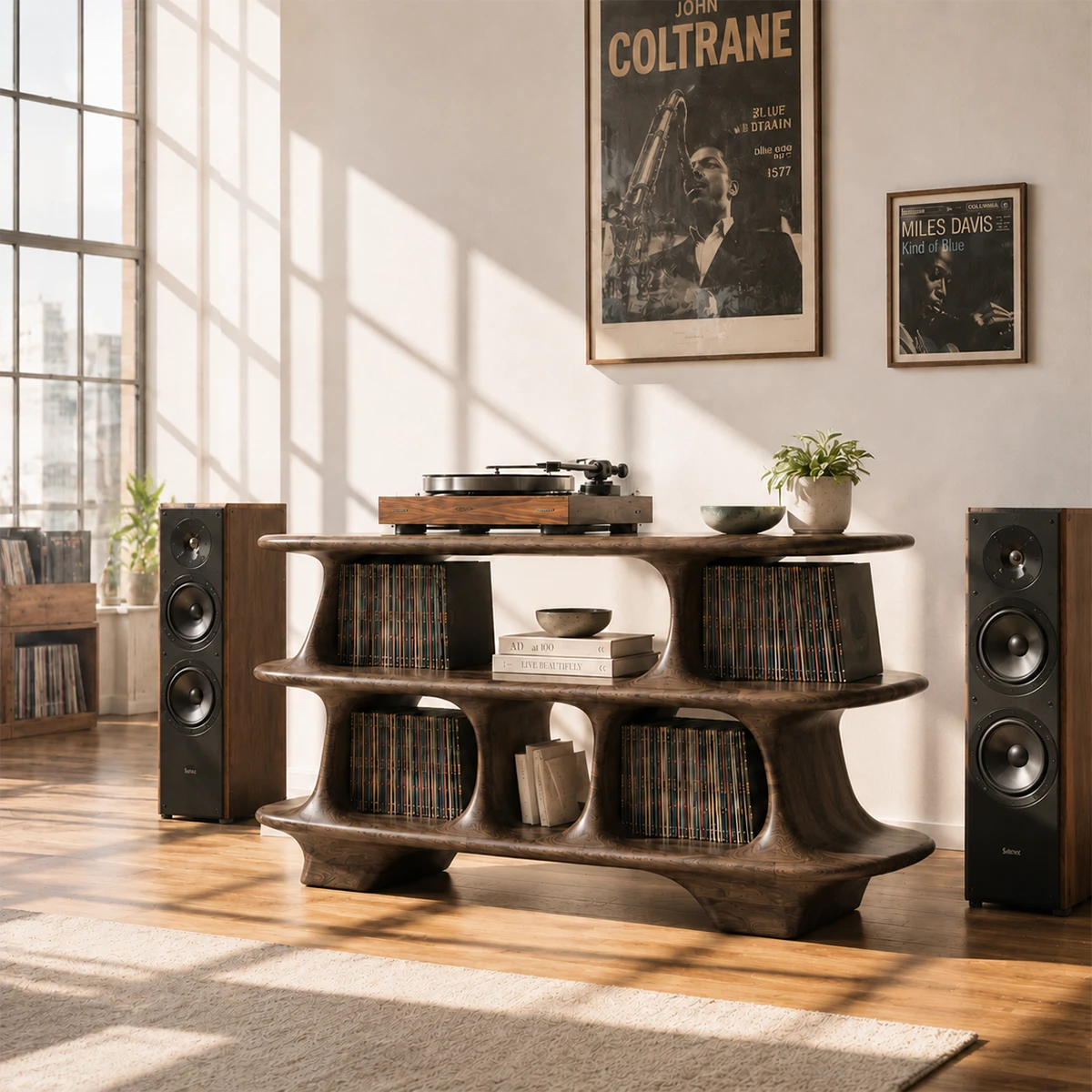 Warm Natural Solid Wood Record Player Stand With Open Vinyl Storage - ArborisWood - 7