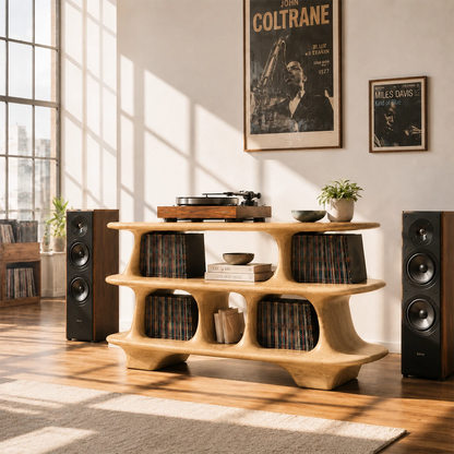 Warm Natural Solid Wood Record Player Stand With Open Vinyl Storage - ArborisWood - 8