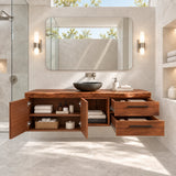 Modern bathroom cabinet in natural solid wood with center niche and side drawers