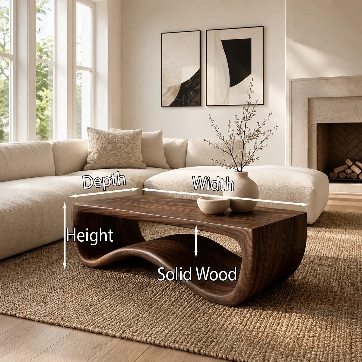 Minimalist coffee table with clean edges and sculptural form for elegant living spaces
