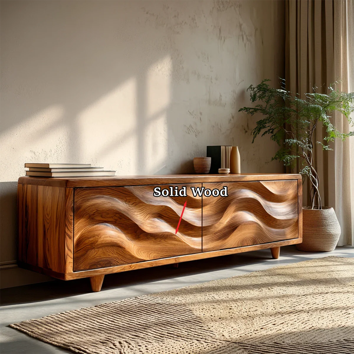Wave Front Natural Solid Wood TV Stand with Hidden Storage and Low Profile - ArborisWood - 10