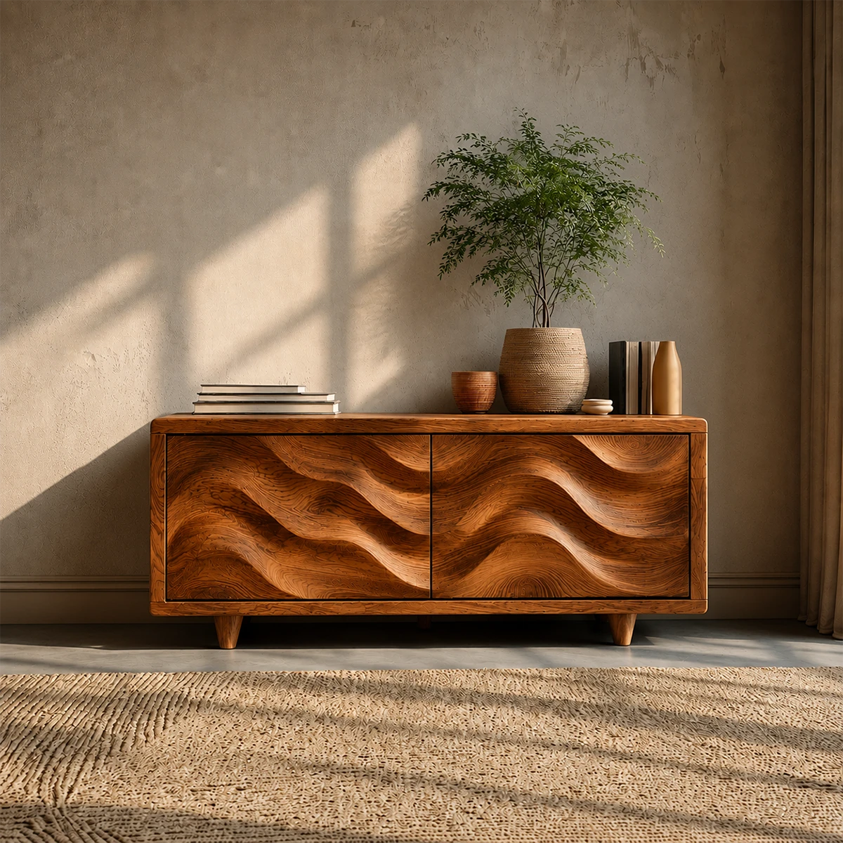 Wave Front Natural Solid Wood TV Stand with Hidden Storage and Low Profile - ArborisWood - 12