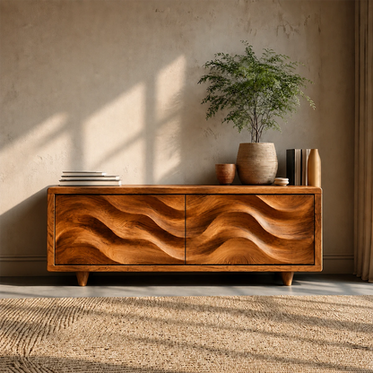 Wave Front Natural Solid Wood TV Stand with Hidden Storage and Low Profile - ArborisWood - 13