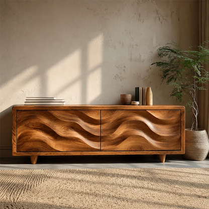 Wave Front Natural Solid Wood TV Stand with Hidden Storage and Low Profile - ArborisWood - 3