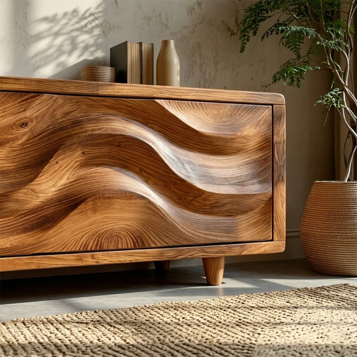 Wave Front Natural Solid Wood TV Stand with Hidden Storage and Low Profile - ArborisWood - 4