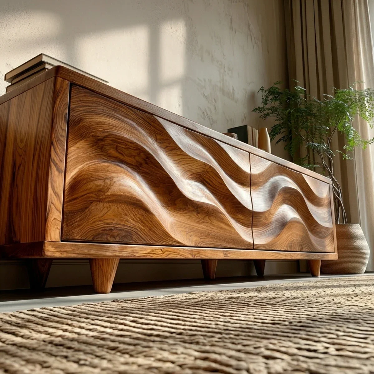Wave Front Natural Solid Wood TV Stand with Hidden Storage and Low Profile - ArborisWood - 5