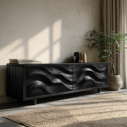 Wave Front Natural Solid Wood TV Stand with Hidden Storage and Low Profile - ArborisWood - 9