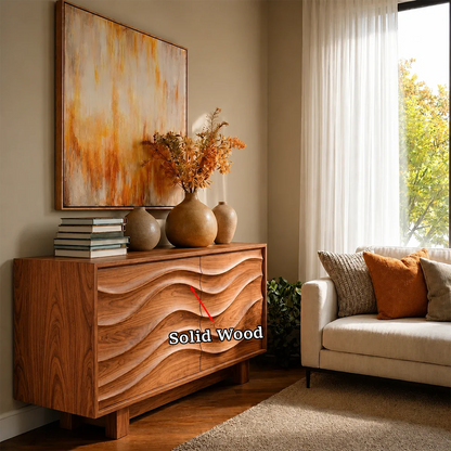 Modern dining room sideboard with artistic wave detailing and clean form