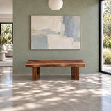 Wood Bench with Live-Edge Slab Seat on Two Angled Open-Square Block Legs - Arboriswood - 12