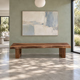 Wood Bench with Live-Edge Slab Seat on Two Angled Open-Square Block Legs - Arboriswood - 2