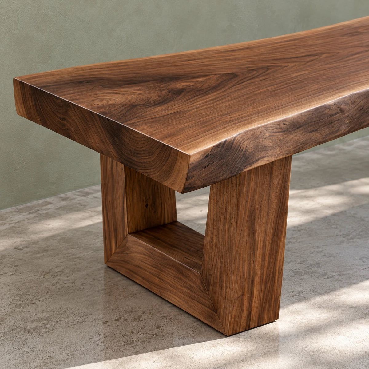 Wood Bench with Live-Edge Slab Seat on Two Angled Open-Square Block Legs - Arboriswood - 4