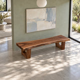 Wood Bench with Live-Edge Slab Seat on Two Angled Open-Square Block Legs - Arboriswood - 5