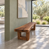 Wood Bench with Live-Edge Slab Seat on Two Angled Open-Square Block Legs - Arboriswood - 6