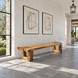 Wood Bench with Live-Edge Slab Seat on Two Angled Open-Square Block Legs - Arboriswood - 8