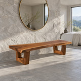 Wood Bench with Live-Edge Slab Seat on Two Angled Open-Square Block Legs - Arboriswood - 9