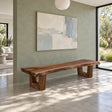 Wood Bench with Live-Edge Slab Seat on Two Angled Open-Square Block Legs - Arboriswood