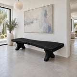 Wood Bench with Live-Edge Slab Seat on Two Sculpted Flared-Foot Trestle Legs - Arboriswood - 10