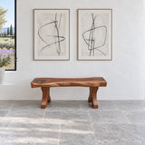 Wood Bench with Live-Edge Slab Seat on Two Sculpted Flared-Foot Trestle Legs - Arboriswood - 11