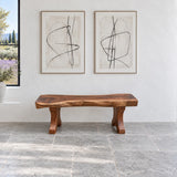 Wood Bench with Live-Edge Slab Seat on Two Sculpted Flared-Foot Trestle Legs - Arboriswood - 12