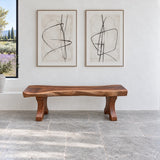 Wood Bench with Live-Edge Slab Seat on Two Sculpted Flared-Foot Trestle Legs - Arboriswood - 13