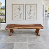 Wood Bench with Live-Edge Slab Seat on Two Sculpted Flared-Foot Trestle Legs - Arboriswood - 5