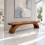 Wood Bench with Thick Rectangular Slab Top on Twin-Curve Open Arch Base - Arboriswood - 2