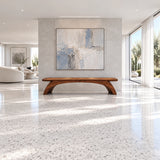Wood Bench with Thick Rectangular Slab Top on Twin-Curve Open Arch Base - Arboriswood - 3