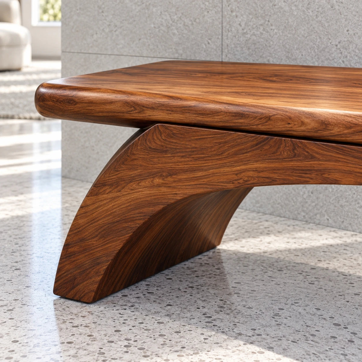 Wood Bench with Thick Rectangular Slab Top on Twin-Curve Open Arch Base - Arboriswood - 4