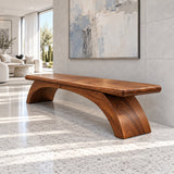 Wood Bench with Thick Rectangular Slab Top on Twin-Curve Open Arch Base - Arboriswood - 6