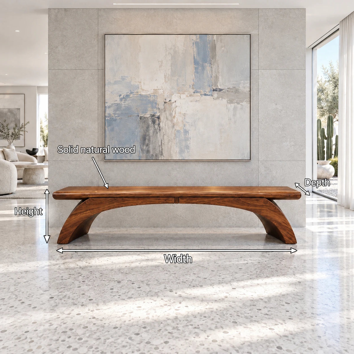 Wood Bench with Thick Rectangular Slab Top on Twin-Curve Open Arch Base - Arboriswood - 7