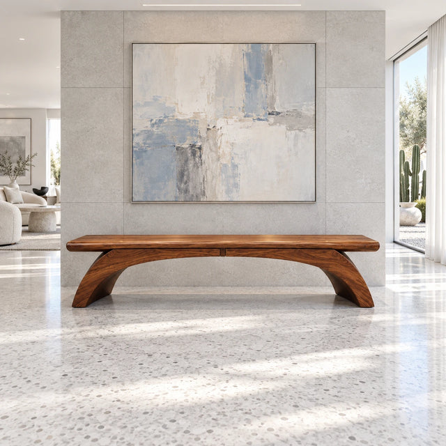 Wood Bench with Thick Rectangular Slab Top on Twin-Curve Open Arch Base - Arboriswood