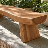 Wood Bench with Undulating Live-Edge Slab Seat on Twin Splayed Block Feet - Arboriswood - 4