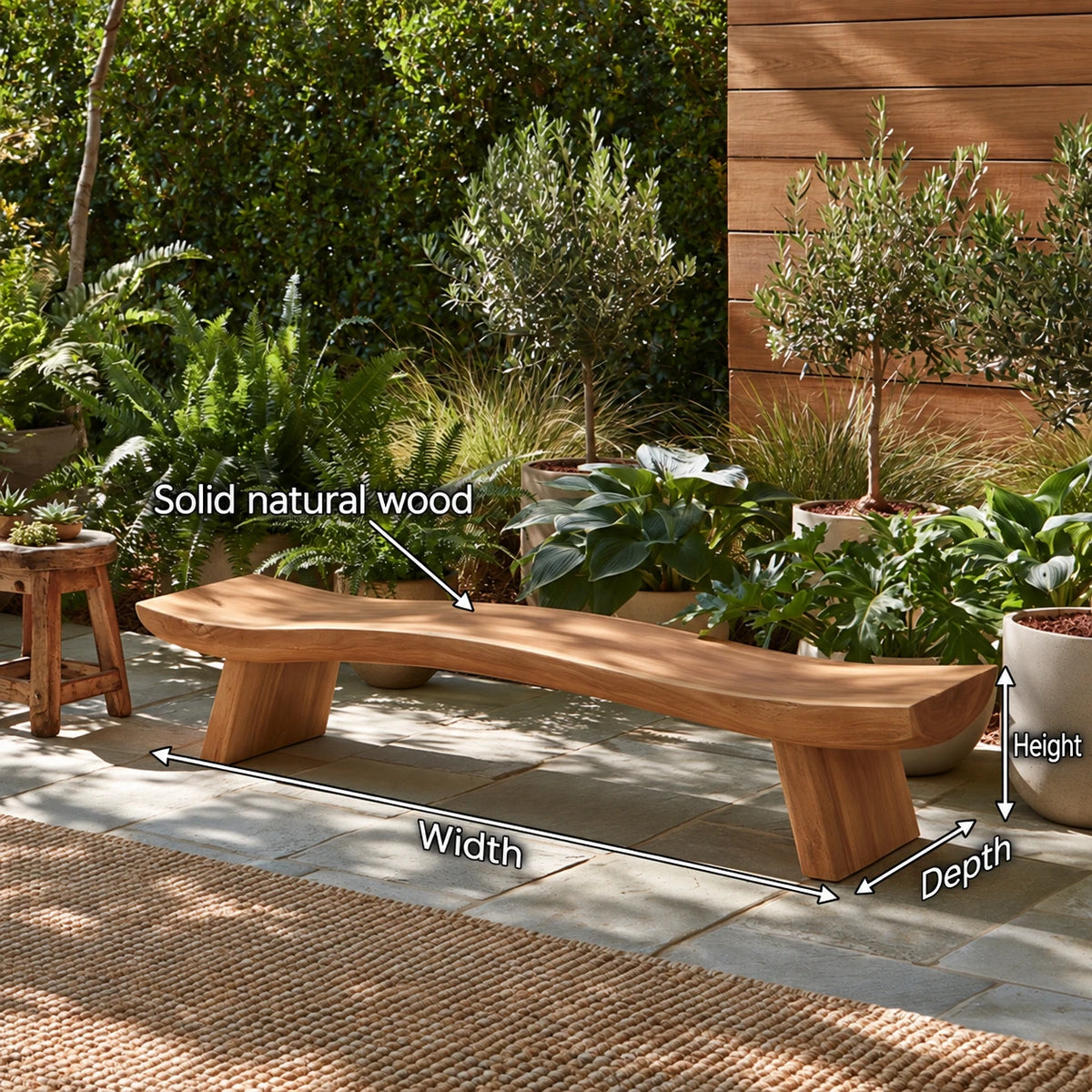 Wood Bench with Undulating Live-Edge Slab Seat on Twin Splayed Block Feet - Arboriswood - 7