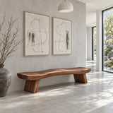 Wood Bench with Undulating Live-Edge Slab Seat on Twin Splayed Block Feet - Arboriswood - 8