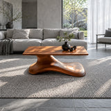 Wood Coffee Table with Thin Flat Slab Top on Single Splayed Lobed-Foot Pedestal - Arboriswood - 11