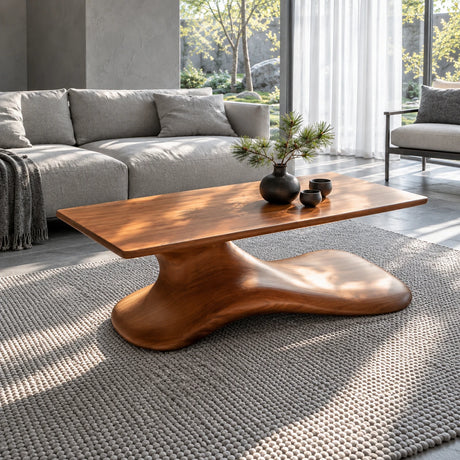 Wood Coffee Table with Thin Flat Slab Top on Single Splayed Lobed-Foot Pedestal - Arboriswood - 2
