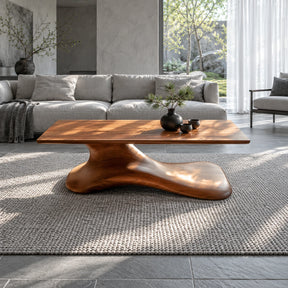 Wood Coffee Table with Thin Flat Slab Top on Single Splayed Lobed-Foot Pedestal - Arboriswood